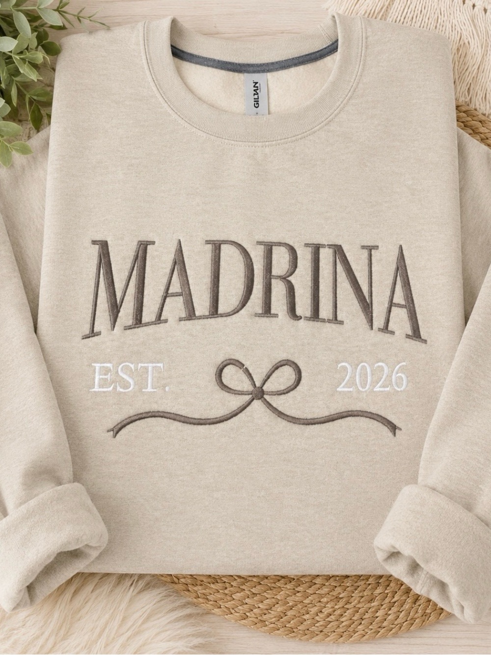 Tan Madrina Embroidered Crewneck Sweatshirt